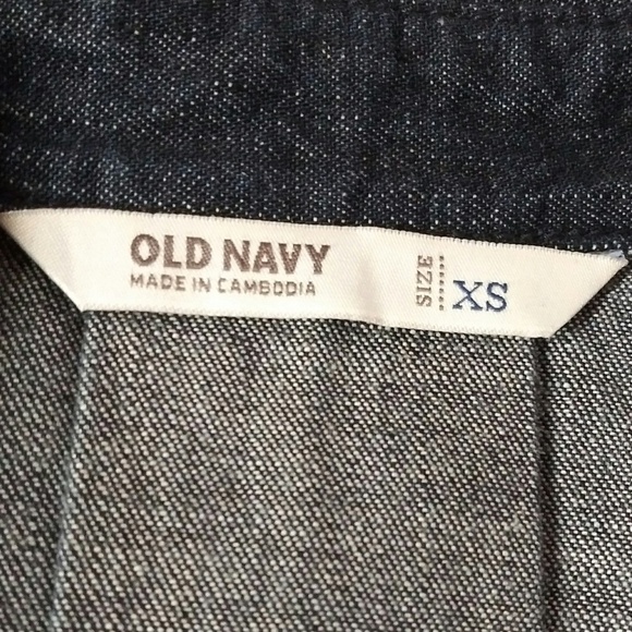 Old Navy Blue Dark Wash Collared Long Sleeve Double Breasted Denim Jean Jacket - Picture 6 of 7